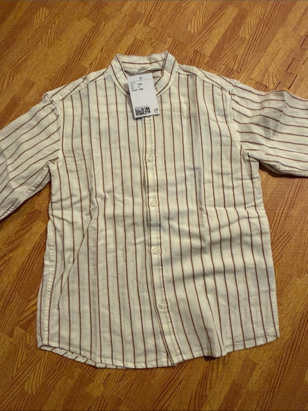 H&M Cream Button-Down Shirt with Brown Pinstripes